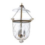 CDNY Medium Star Feather Lantern Chandelier featuring elegantly etched glass with a star and feather pattern and an antique brass finish