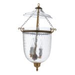 CDNY Medium Thumbprint Lantern Chandelier featuring textured glass shade and antique brass finish