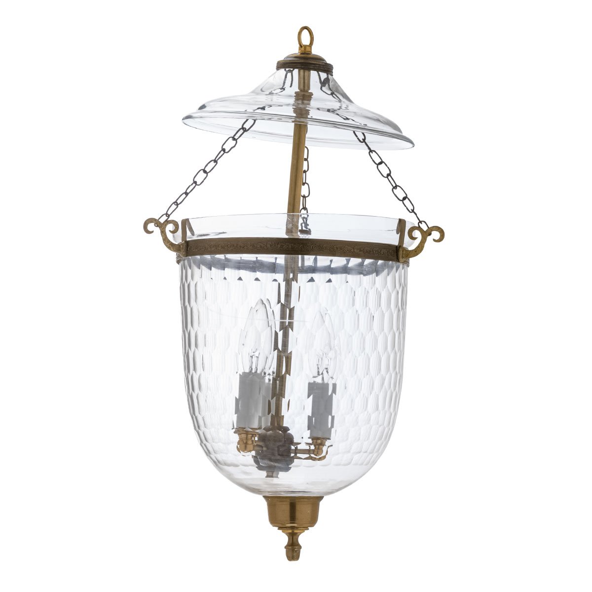 CDNY Medium Thumbprint Lantern Chandelier featuring textured glass shade and antique brass finish
