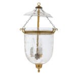 CDNY Medium Tulip Lantern Chandelier with etched tulip glass and antique brass finish