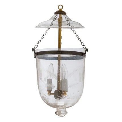 CDNY Medium Wheat Cut Lantern Chandelier with etched glass and antique brass finish