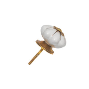 WHITE WITH GOLD CERAMIC MELON KNOB , 1.75" , .14lbs