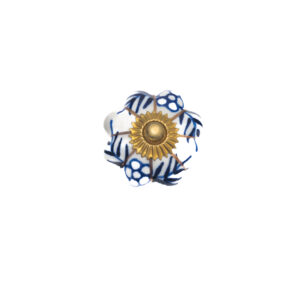 CERAMIC MELON KNOB WITH BLUE FLOWER , 1.75" , .14 lbs (Pack of 6)