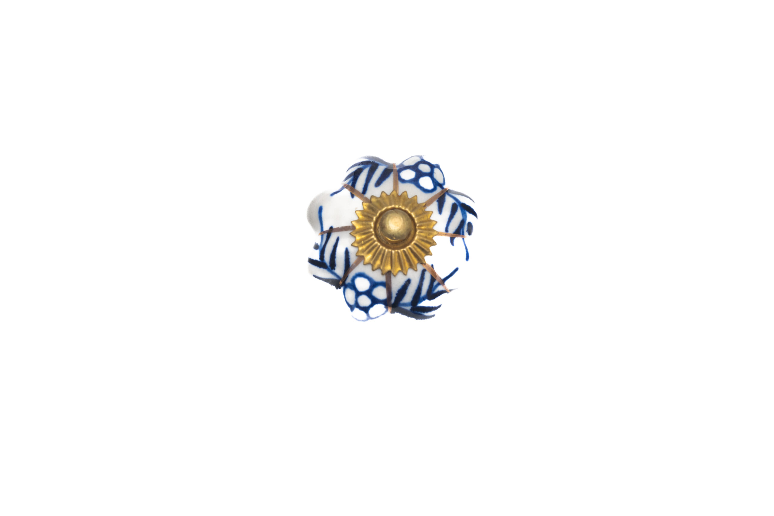 CERAMIC MELON KNOB WITH BLUE FLOWER , 1.75" , .14 lbs (Pack of 6)