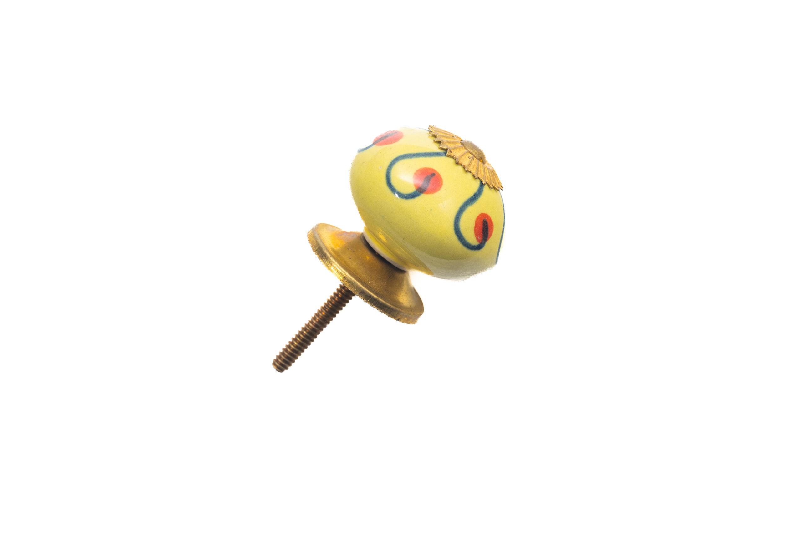 CERAMIC YELLOW BALL KNOB WITH RED FLOWER , 1.5" , .13 lbs , (Pack of 6)