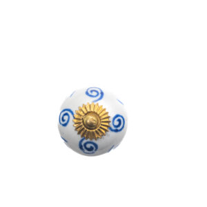 WHITE WITH BLUE SWIRL CERAMIC BALL KNOB , 1.5" , .13 lbs (Pack of 6)