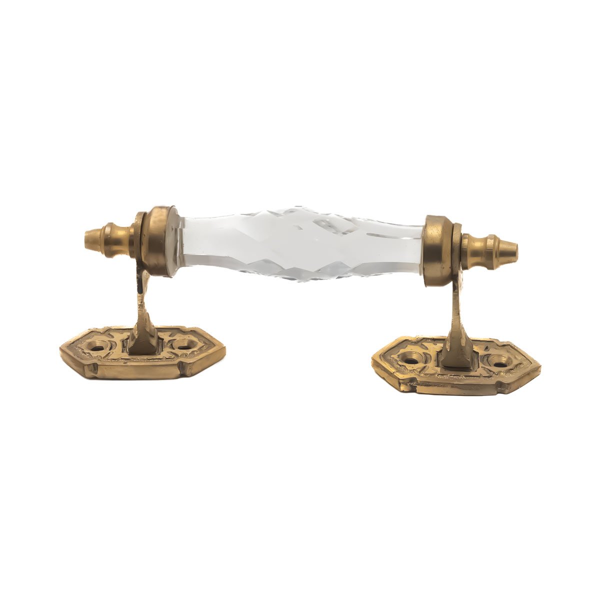 Elegant Clear Faceted Crystal and Brass Pull Handle - 5" & 6.5" Centers