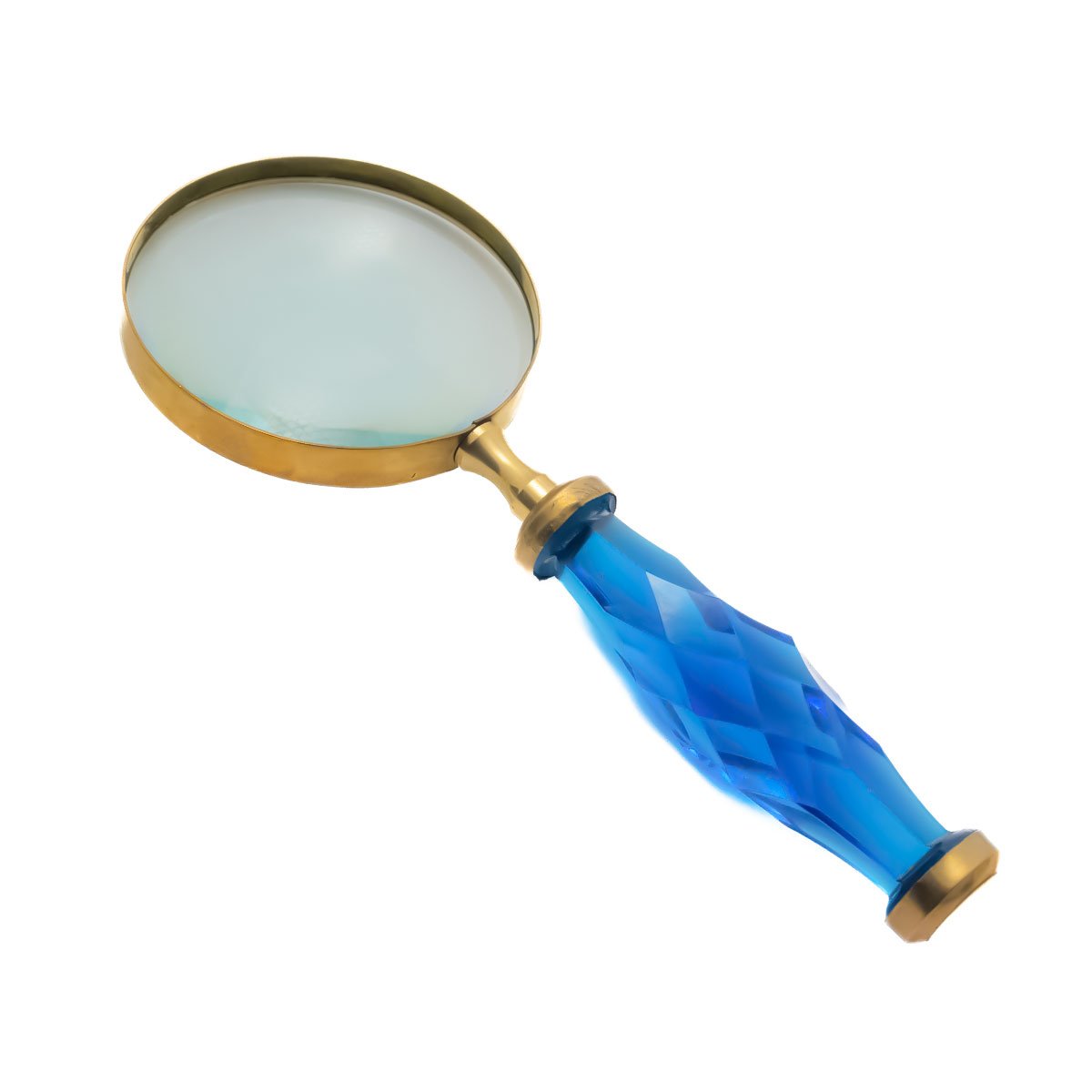 Elegant sapphire blue faceted handle magnifying glass for desk decor