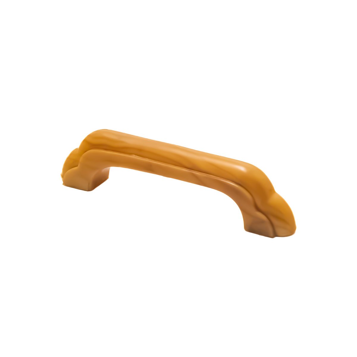 Classic black plastic arch cabinet pull handle with 6.5-inch center on a wooden drawer