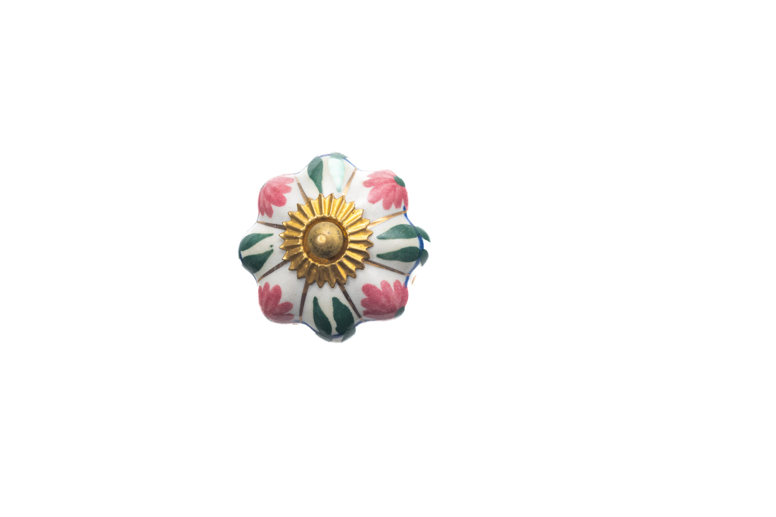 PINK & GREEN FLOWER CERAMIC MELON KNOB , 1.75" , .14 lbs (Pack of 6)