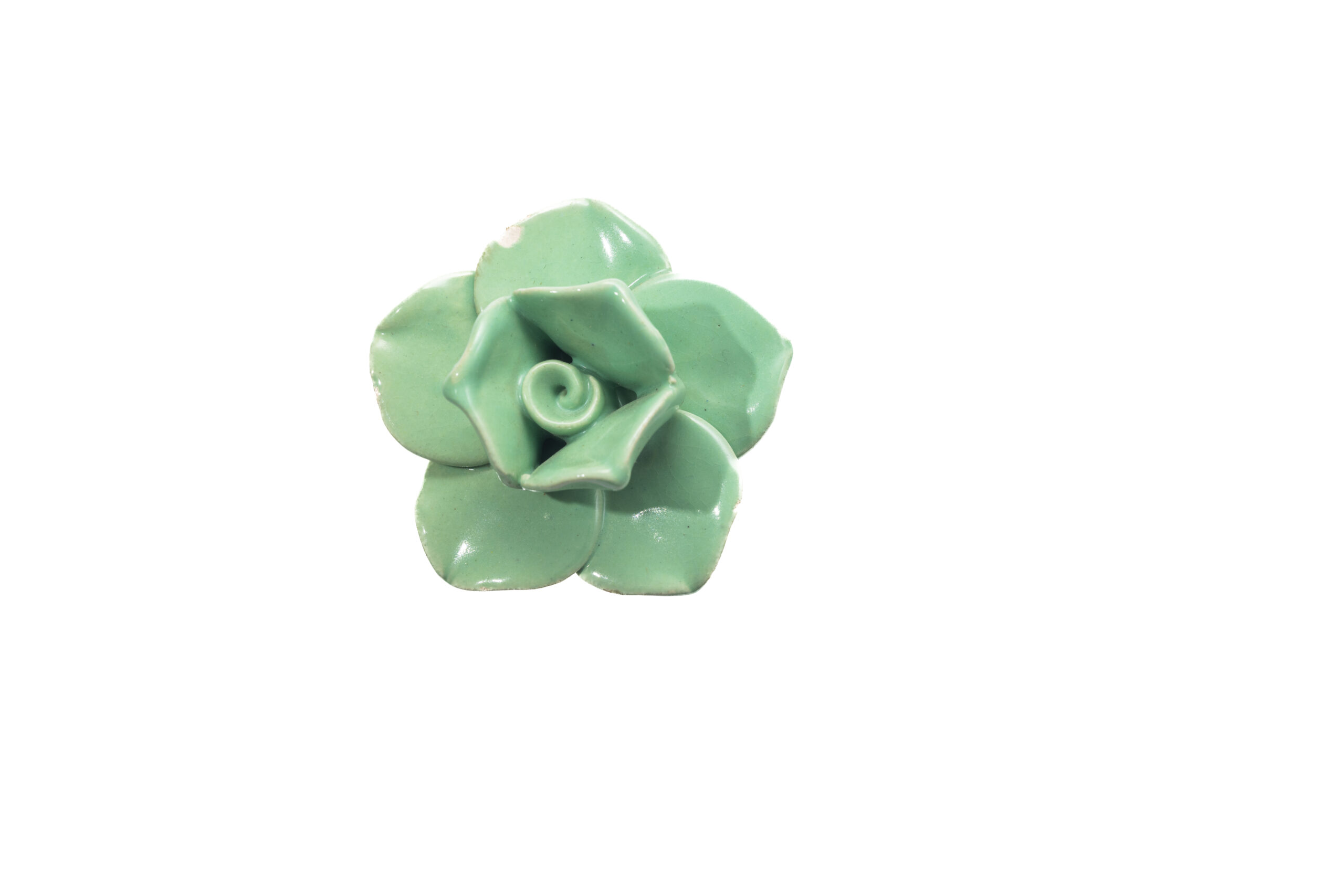 CERAMIC GREEN ROSE KNOB , 2 " , .08 lbs (Pack of 6)