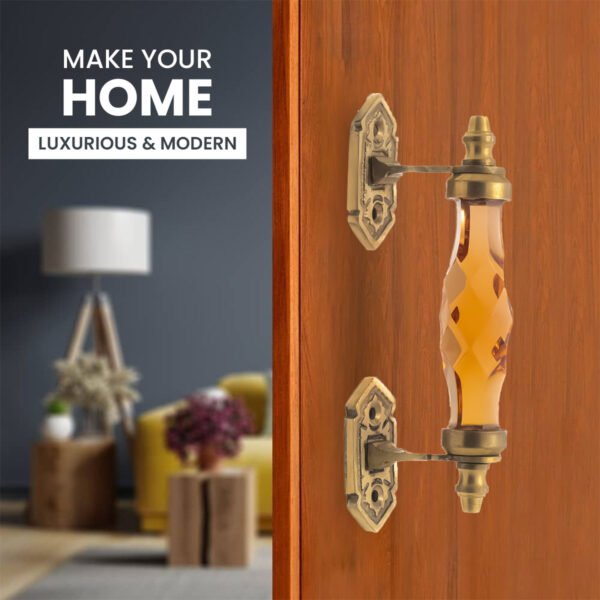 Golden Amber Crystal and Brass Pull Handle - 5" & 6.5" Centers - Image 3