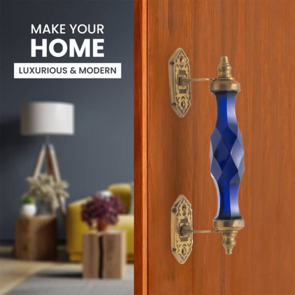 Stunning Blue Crystal and Brass Pull Handle - 5" & 6.5" Centers - Image 3