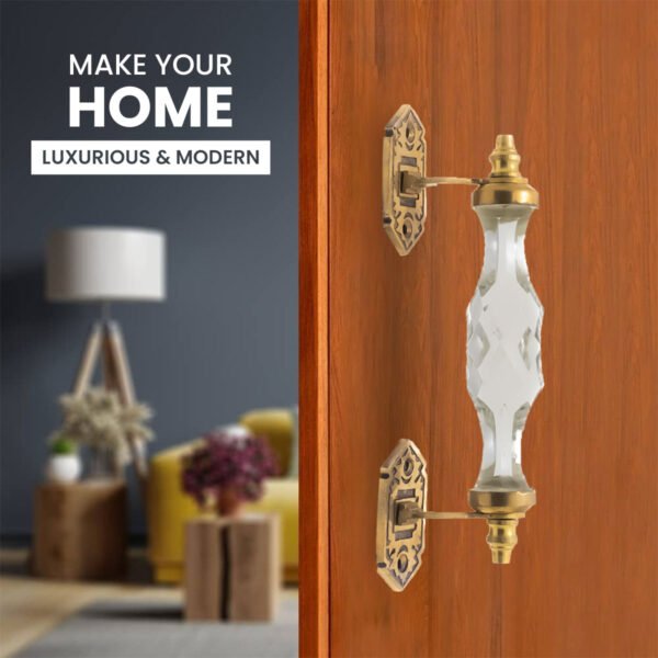 Elegant Clear Faceted Crystal and Brass Pull Handle - 5" & 6.5" Centers - Image 3