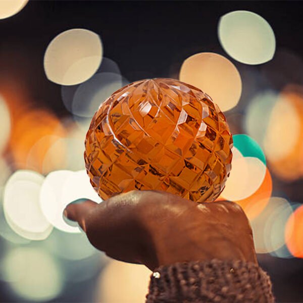 CDNY Square Faceted Amber Crystal Ball - Image 4