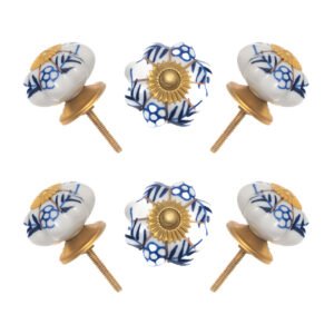 Hand-Painted Blue & White Ceramic Knobs (Pack of 6) - Artistic & Easy Install