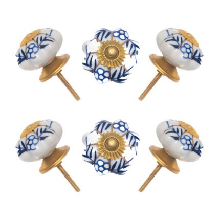 Hand-Painted Blue & White Ceramic Knobs (Pack of 6) - Artistic & Easy Install