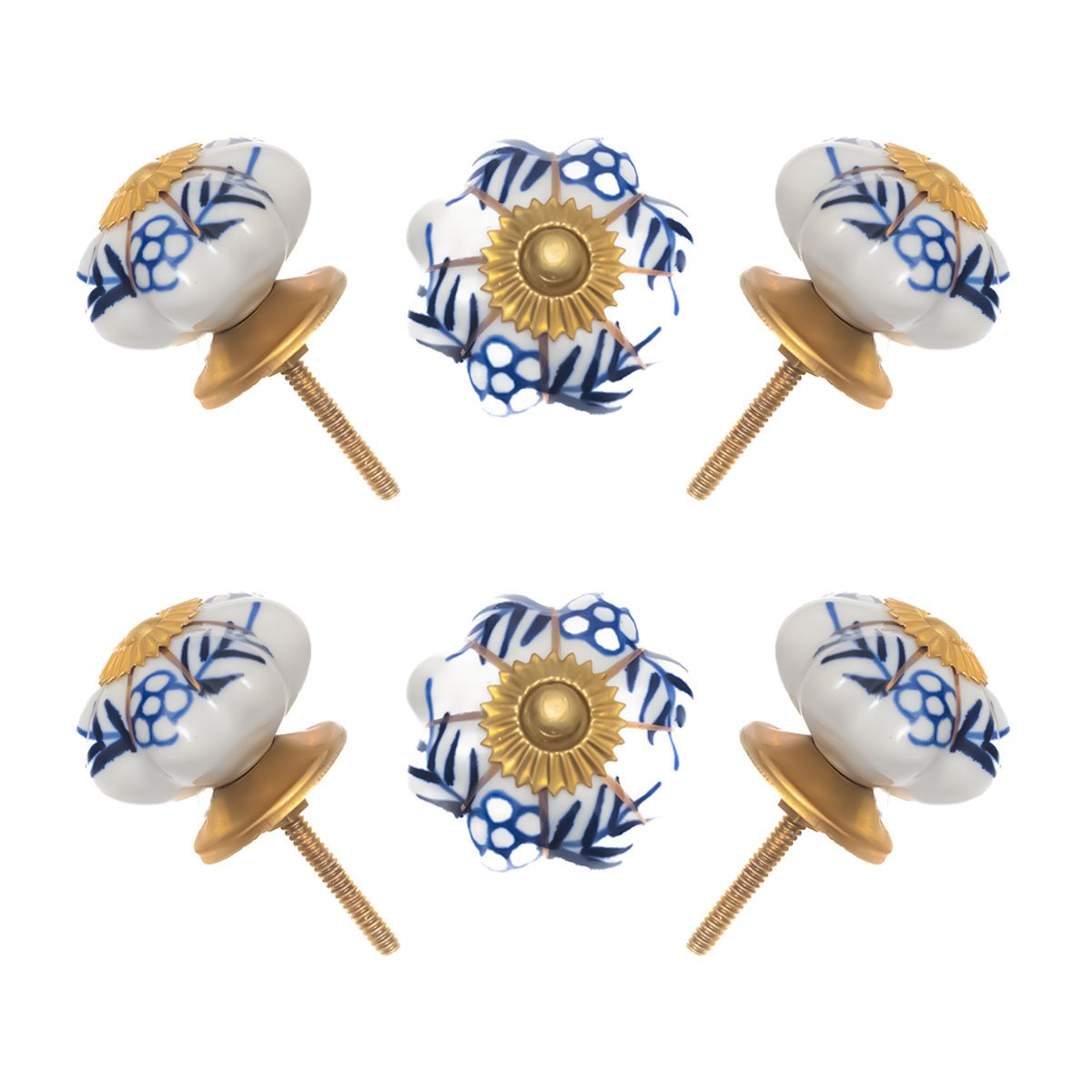 Hand-Painted Blue & White Ceramic Knob (Pack of 6) - Artistic & Easy Install for Cabinets & Drawers