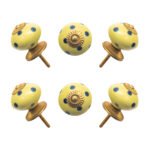 Yellow and Blue Polka Dot Ceramic Knobs with Antique Brass