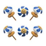 Hand-Painted Blue Leaf Ceramic Knobs with Antique Brass