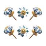 Hand-Painted Floral Multi-flower Ceramic Knobs, Pack of 6