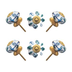 Hand-Painted Floral Multi-flower Ceramic Knobs, Pack of 6