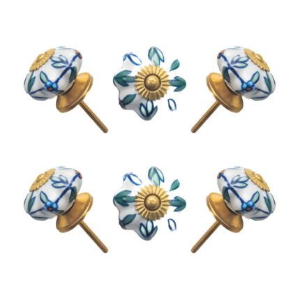 Hand-Painted Floral Multi-flower Ceramic Knobs, Pack of 6
