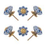 Speckled Blue & White Ceramic Knobs (Pack of 6) - Rustic Chic & Easy Install