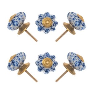 Speckled Blue & White Ceramic Knobs (Pack of 6) - Rustic Chic & Easy Install