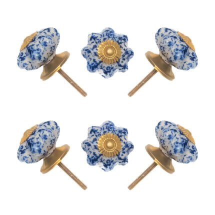 Speckled Blue & White Ceramic Knobs (Pack of 6) - Rustic Chic & Easy Install