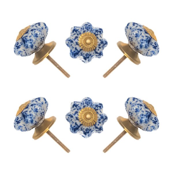 Speckled Blue & White Ceramic Knobs (Pack of 6) - Rustic Chic & Easy Install
