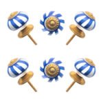 White Ceramic Knobs with Blue Swirl Line