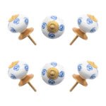Elegant White Ceramic Ball Knobs with Blue Swirls