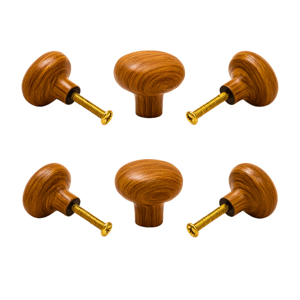 Classic wooden ceramic ball knob in a pack of 6 with a natural wood finish