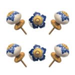 Artisanal Blue Floral Ceramic Knob, Hand Painted Elegance