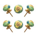 Vibrant Yellow & Green Floral Ceramic Cabinet Knobs