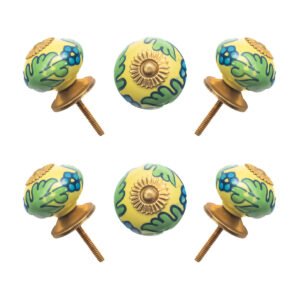 Vibrant Yellow & Green Floral Ceramic Cabinet Knobs