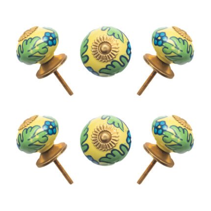 Vibrant Yellow & Green Floral Ceramic Cabinet Knobs