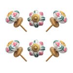 Pink & Green Floral Ceramic Melon Knobs