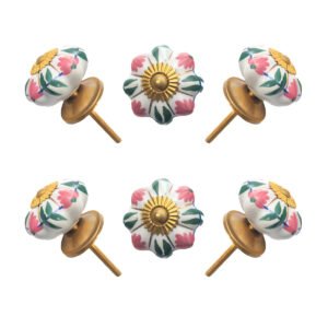 Pink & Green Floral Ceramic Melon Knobs