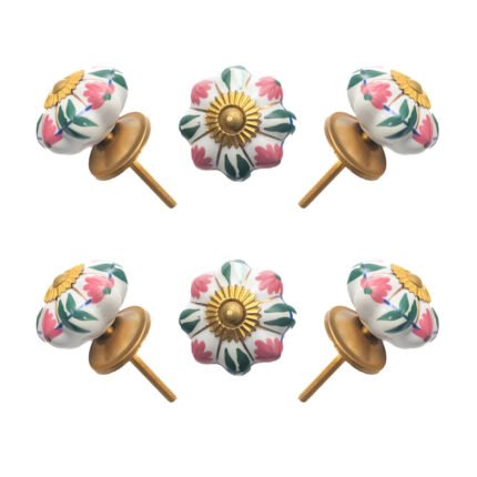 Pink & Green Floral Ceramic Melon Knobs