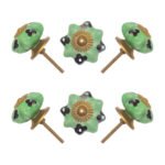 Light Green Floral Ceramic Knobs (Pack of 6) for furniture and cabinets