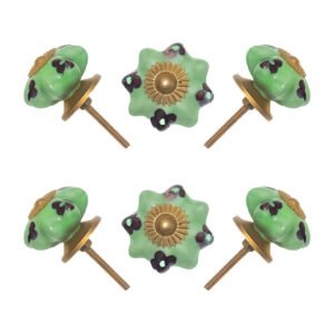 Light Green Floral Ceramic Knobs (Pack of 6) for furniture and cabinets