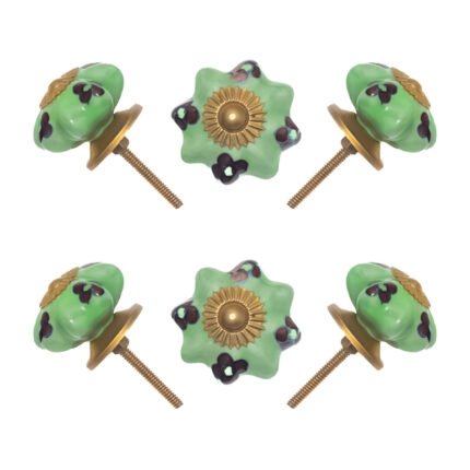 Light Green Floral Ceramic Knobs (Pack of 6) for furniture and cabinets