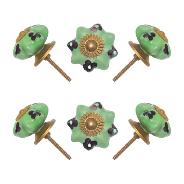 Light Green Floral Ceramic Knobs (Pack of 6) for furniture and cabinets