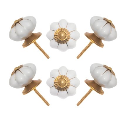 White ceramic pumpkin knobs in a pack of 6 for furniture and cabinets