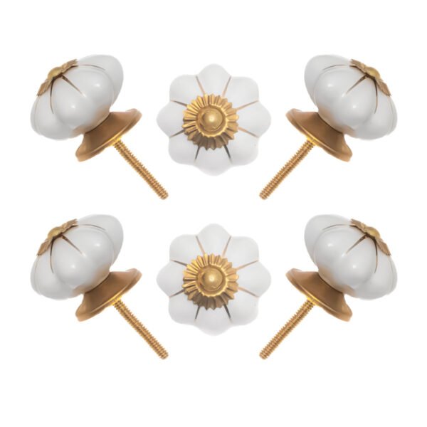White ceramic pumpkin knobs in a pack of 6 for furniture and cabinets