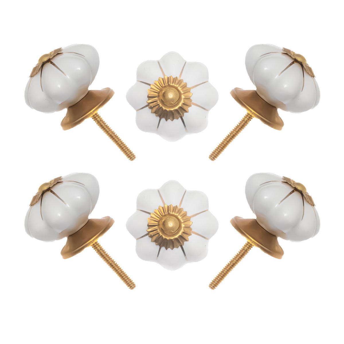 White Ceramic Pumpkin Knobs (Pack of 6) - 1.75 Inch Furniture Pulls