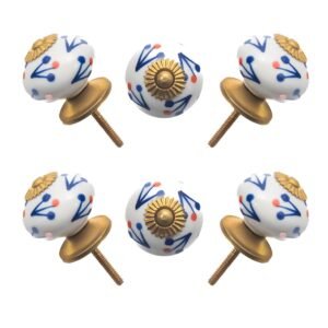 white-ceramic-knobs-blue-sprigs-red-dots-pack-of-6