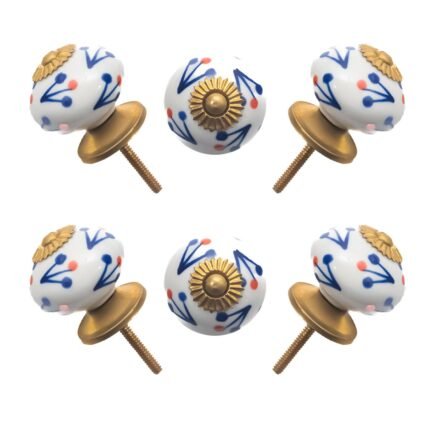 white-ceramic-knobs-blue-sprigs-red-dots-pack-of-6